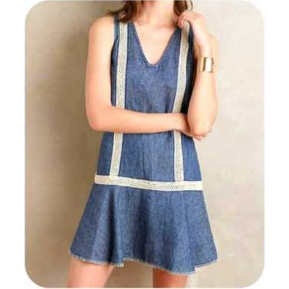 HOLDING HORSES Dresses & Skirts - Holding Horses Denim Linen Blend Dress L Boho Cottagecore Anthropologie